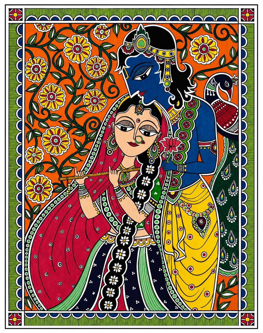 Madhubani painting of Radha and Krishna by Sangita Patel, Diamond Member